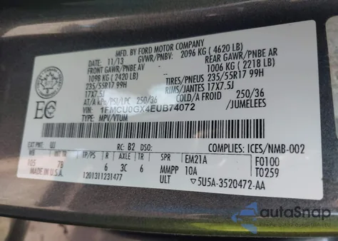 2014 Ford Escape Se из США, поврежденный, VIN 1FMCU0GX4EUB74072